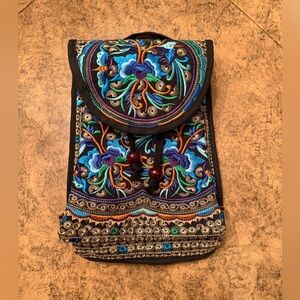 Floral Embroidered Back Pack Style Bag